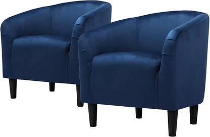 Topeakmart Velvet Accent Chair, Comfy and Modern Velvet Club Chair with Armrest and Sturdy Legs for Living Room/Bedroom Study, Set of 2, Navy Blue