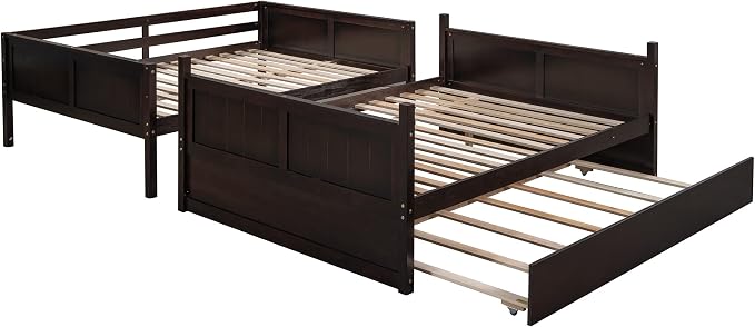 Bellemave Bunk beds Full Over Full with Twin Size Trundle, Low bunk Bed for Kids Adults and Teenagers，Espresso