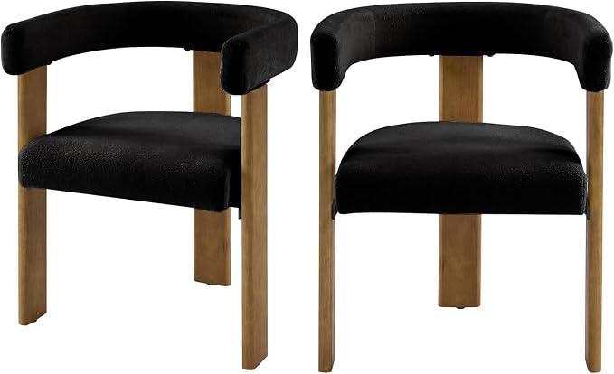 VIRRMO Boucle Dining Chair Set of 2 Terry Upholstered Dining Room Chairs Kitchen Chairs with Wood Legs Mid Century Modern Chair for Dining Room, Kitchen (Wood-Black, 2)
