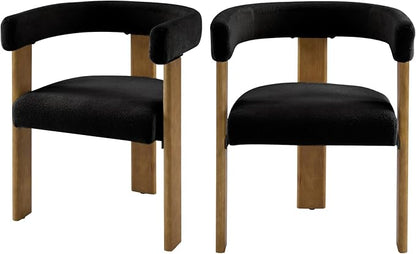 VIRRMO Boucle Dining Chair Set of 2 Terry Upholstered Dining Room Chairs Kitchen Chairs with Wood Legs Mid Century Modern Chair for Dining Room, Kitchen (Wood-Black, 2)
