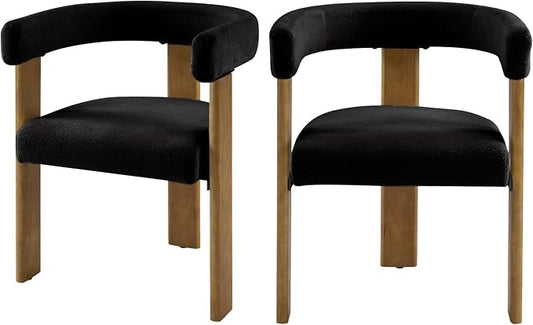VIRRMO Boucle Dining Chair Set of 2 Terry Upholstered Dining Room Chairs Kitchen Chairs with Wood Legs Mid Century Modern Chair for Dining Room, Kitchen (Wood-Black, 2)