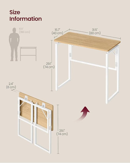 VASAGLE Folding Desk, Foldable Computer Desk, One-Piece Desktop, Rounded Edges, Small Folding Craft Table for Bedroom, Balcony, Camping, Easy Assembly, 31.5 x 15.7 Inches, Straw Yellow ULWD151YD01