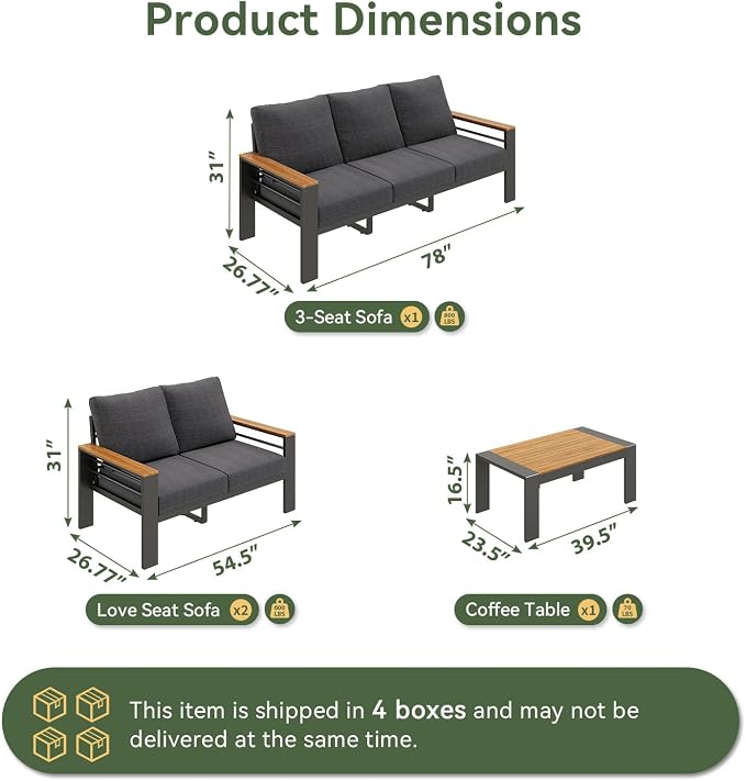 Aoxun Patio Furniture Set, 7 Piece Aluminum Patio Sets with 5" Thicken & Washable Cushion, Waterproof Outdoor Furniture with Coffee Table, Outdoor Couch Sectional for Backyard, Porch and Garden