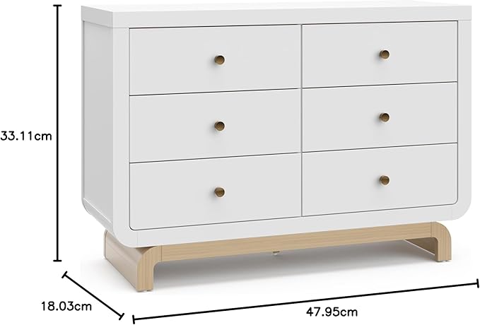Storkcraft Santorini 6 Drawer Double Dresser (White with Driftwood) - GREENGUARD Gold Certified, Interlocking Drawer System, Dresser Drawer Organizer for Kids Bedroom