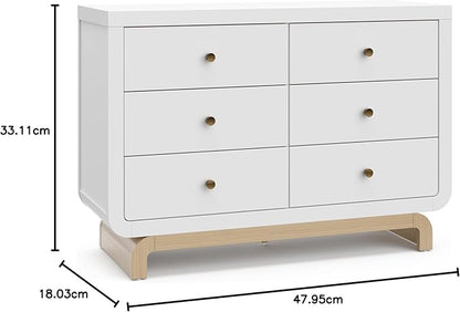 Storkcraft Santorini 6 Drawer Double Dresser (White with Driftwood) - GREENGUARD Gold Certified, Interlocking Drawer System, Dresser Drawer Organizer for Kids Bedroom