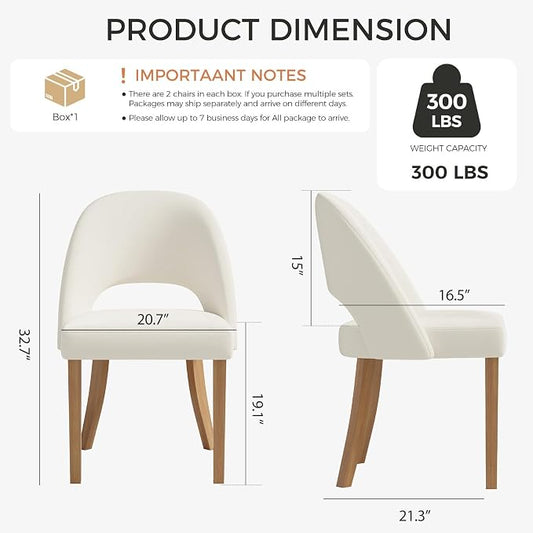 Wooden Dining Chairs Set of 2, Upholstered Modern Chenille Dining Room Chair Kitchen Chairs, Comfy Farmhouse Dinner Chair for Kitchen Dining Room, Beige