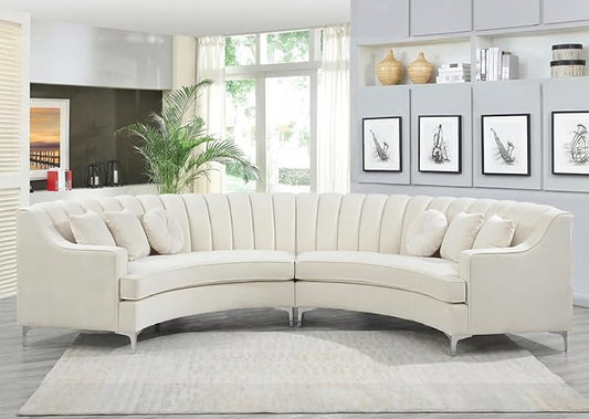 Legend Vansen Semicircle Modular Curved Velvet Sectional Sofa,141.34”Oversized Arc Sofa,Modern Cloud-Like Deep Seat Couch for Living Room Apartment Office Conference Space (1, Cream)