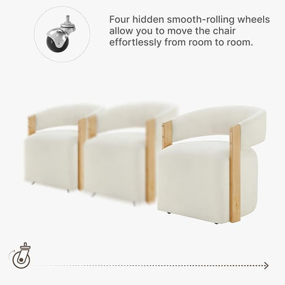 KISLOT Upholstered Dining Chairs Set of 2, Barrel Modern Dining Room Chairs with Casters, Kitchen Side Wooden Armchair with Fabric Cushion Seat for Bedroom, Livingroom, Reading Room, Beige, 2 Boxs