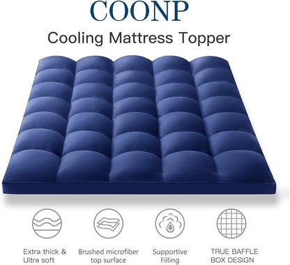 COONP Full Mattress Topper, Extra Thick Pillowtop, Cooling Plush Mattress Pad Cover Bed Topper Protector with 8-21 Inch Deep Pocket (Navy Blue, Full)