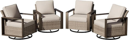 Joyside Outdoor Patio Swivel Rocker Chairs Set, 4 Pieces Wicker Rattan Chairs with Metal Wide Armrest, Thick Cushions and Deep Seating for Garden, Backyard, Porch, Deck