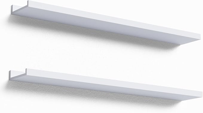 Boswillon 36 Inches Long Floating Shelves Wall Mounted,2 Set Modern White Shelf for Bedroom,Nursery Book with Lip,Picture Ledge Decor Living Room Bathroom Kitchen-White,35.4 In