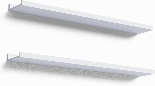 Boswillon 36 Inches Long Floating Shelves Wall Mounted,2 Set Modern White Shelf for Bedroom,Nursery Book with Lip,Picture Ledge Decor Living Room Bathroom Kitchen-White,35.4 In