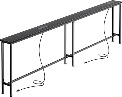 SUPERJARE 86.6 Inch Sofa Table with 2 Power Outlets and USB-C Ports, 5.9 Inch Narrow Console Table with Storage, Long Entryway Hallway Couch Table Behind Sofa, Small Spaces, Living Room, Black