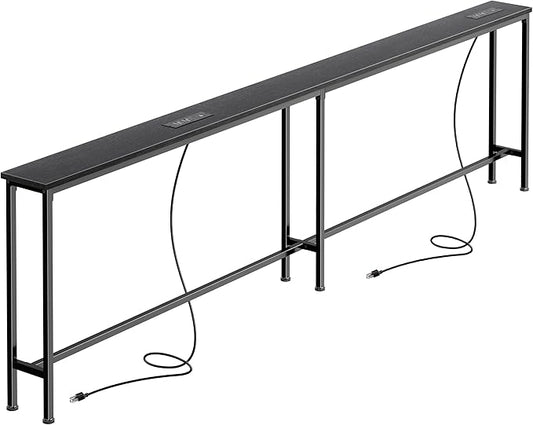 SUPERJARE 86.6 Inch Sofa Table with 2 Power Outlets and USB-C Ports, 5.9 Inch Narrow Console Table with Storage, Long Entryway Hallway Couch Table Behind Sofa, Small Spaces, Living Room, Black