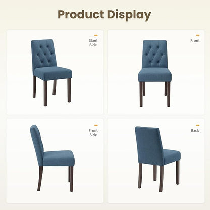 Upholstered Dining Chairs Set of 2 - Modern Parsons Kitchen & Dining Room Chair with Diamond Tufted Back, Solid Wooden Legs for Apartment, Café, Vanity