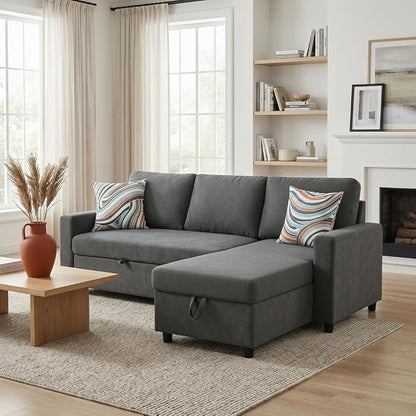 Pull Out Couch, L Shaped Sectional Couch with Pull Out Bed, Convertible Sofa Bed with Storage Chaise, Queen Size Sleeper Sofa, Sofa Bed Couch, Sleeper Sofa with Storage, Dark Gray