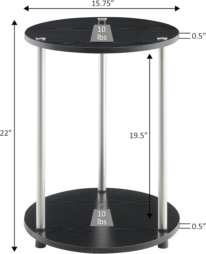 Convenience Concepts Designs2Go No Tools 2-Tier Round End Table, Faux White Marble/Chrome