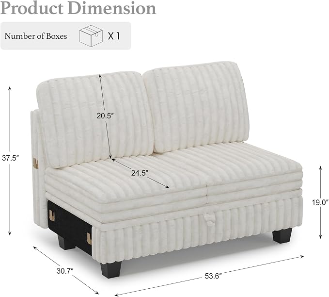 Belffin Corduroy Fabric Loveseat Module for Modular Sectional Couch for Living Room 2 Seater Modular with Storage Beige Couch
