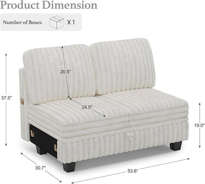 Belffin Corduroy Fabric Loveseat Module for Modular Sectional Couch for Living Room 2 Seater Modular with Storage Beige Couch