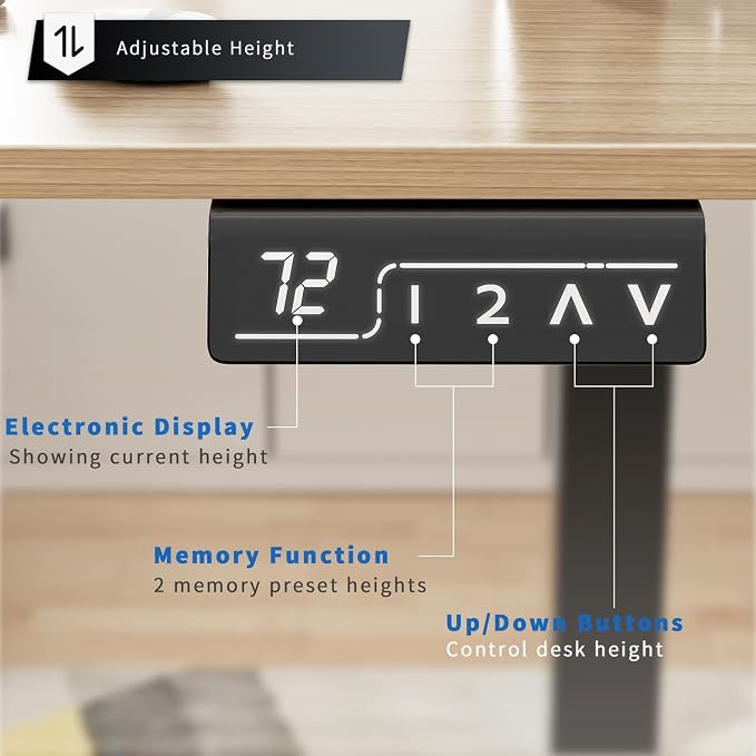 YESHOMY Height Adjustable Electric Standing Desk, 48 inch Computer Table, Home Office Workstation, Black Leg/Natural Top