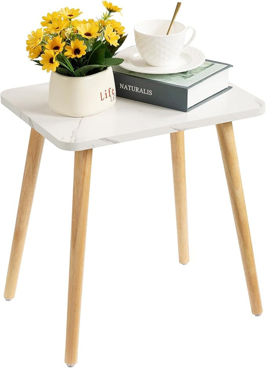 FORAOFUR Small End Table, Side Table Accent Table Living Room Bedroom Balcony Office, Modern Bedside Table Home Decor, Mini Table for Small Spaces, Short Coffee Table, Easy Assembly, Marble White | Marble Solid wood legs for stability, fits sofa/bedsid...