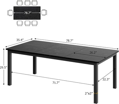 GarveeHome 78.7 in Industrial Dining Table for 6, Wooden Long Dinner Table with Mortise Tenon Design, Kitchen Table with Sturdy Metal Legs, for Dining Room Home Office Living Room, Black