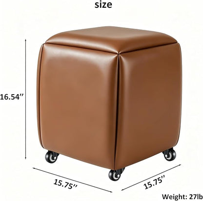 5 in 1 Nesting Ottoman Cube Chair, Stackable Stools, Leather Square Ottoman Bench, Foot Stool with Wheels for Living Room,Dining Room 15.75x15.75x16.54 inches