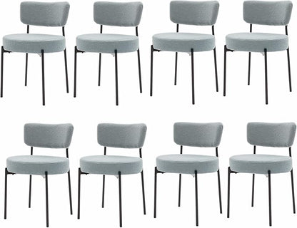 Boucle Dining Chairs Set of 8, Grey Mid Century Modern Kitchen Dining Room Chairs with Curved Backrest and Metal Frame, Round Upholstered Dining Chairs for Kitchen, Living Room