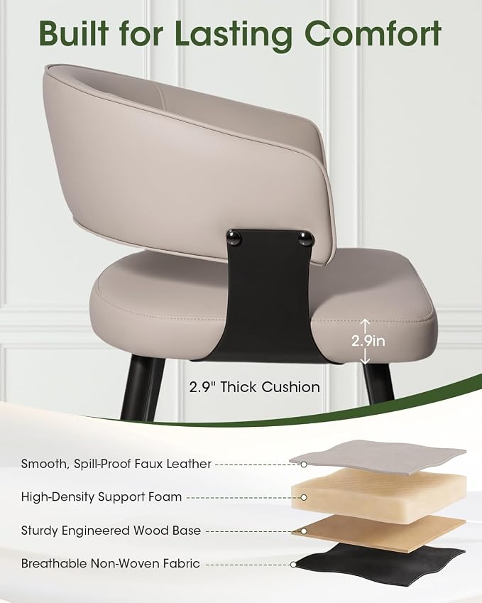 Dining Chairs Set of 6, Modern Upholstered PU Leather Kitchen & Dining Room Chairs with Curved Open Back Metal Legs, Kitchen Chairs for Dining Room Restaurant (Gray, Set of 6)
