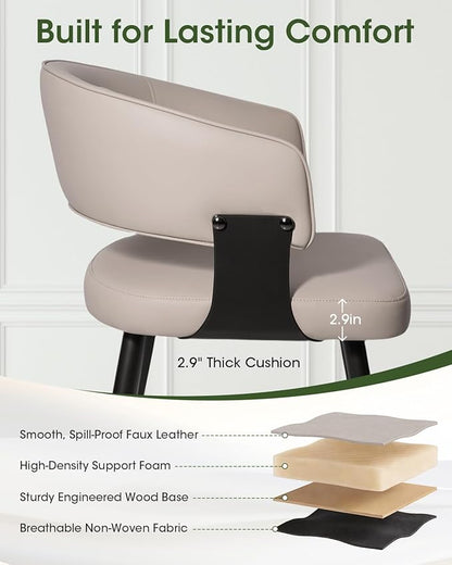 Dining Chairs Set of 2, Modern Upholstered PU Leather Kitchen & Dining Room Chairs with Curved Open Back Metal Legs, Kitchen Chairs for Dining Room Restaurant (Gray, Set of 2)