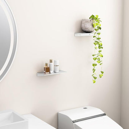 Danpoo 8 inch Small Floating Shelves for Wall Organizer & Storage, Mini Display Shelves, Metal Wall Shelves for Bathroom, Living Room, Kitchen, Bedroom(Silver, 2-Pack)