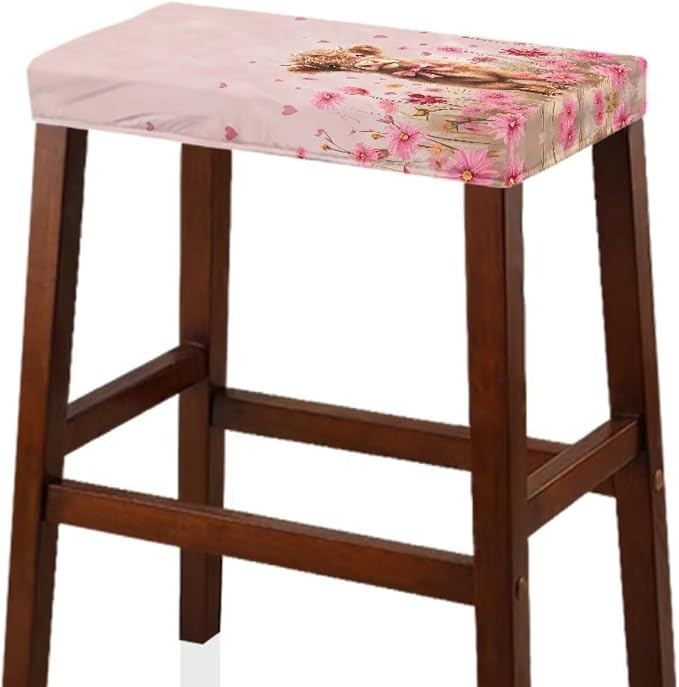 Covers for Bar Stool Seats Highland Cow Daisy Foot Stool Covers Rectangular Valentines Party Decortaion Rectangle Stool Cover Stretch Seat Covers for Bar Stool Chairs