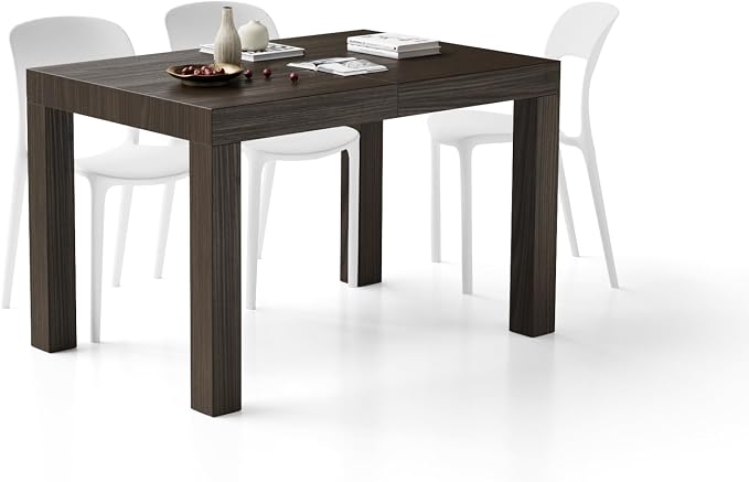 Mobili Fiver, First Extendable Table, 47.2(78.7) x31.5 in, Dark Walnut, for 6-8 People, Expandable Dining Table for Kitchen, Living Room, Italian Furniture
