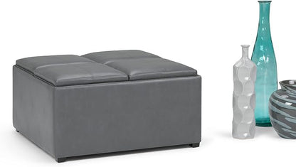SIMPLIHOME Avalon Wide Contemporary Square Coffee Table Storage Ottoman, Stone Grey, Table Ottoman