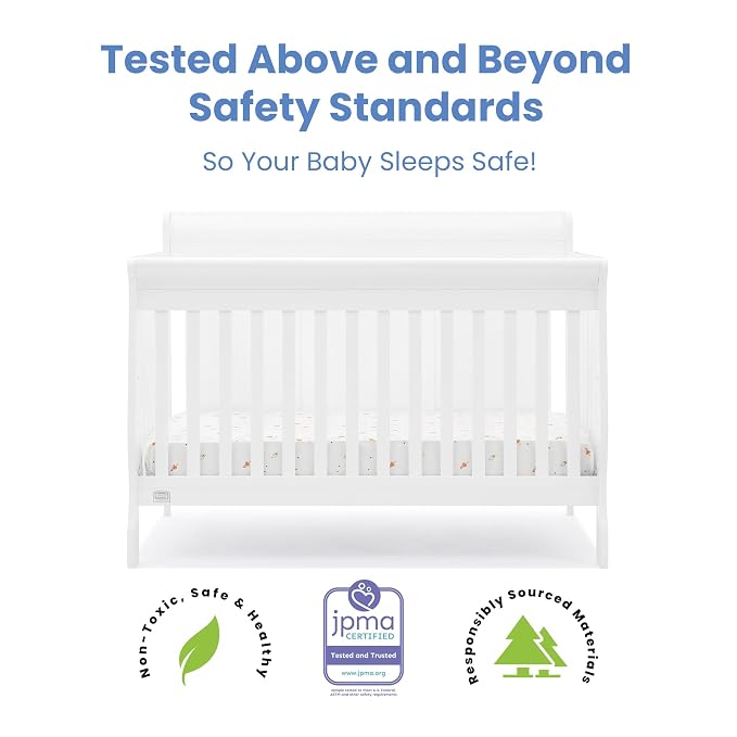 Simmons Kids Carter 6-in-1 Convertible Crib - Greenguard Gold Certified, Bianca White