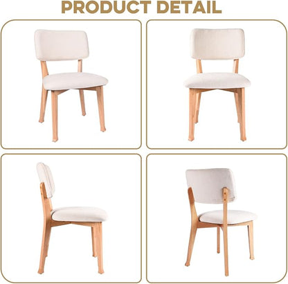 Wooden Dining Chairs Set of 2, Mid Century Modern Kitchen Chairs with Fabric Upholstered and Curved Backrest for Dining Room, Restaurant/Cafe, 300LBS Capacity, Natural