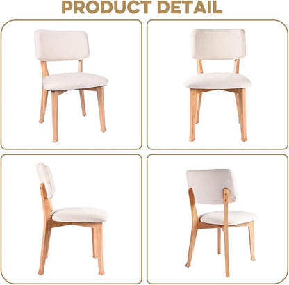 Wooden Dining Chairs Set of 4, Mid Century Modern Kitchen Chairs with Fabric Upholstered and Curved Backrest for Dining Room, Restaurant/Cafe, 300LBS Capacity, Natural