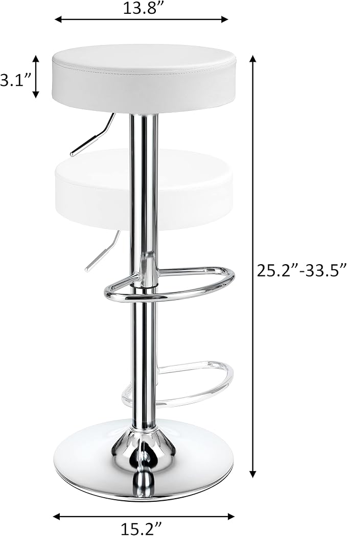 Finnhomy Bar Stools Set of 2 Modern PU Leather, Swivel Barstools with Footrest and Backless Round, Counter Height Adjustable Modern Counter stools for Kitchen, White