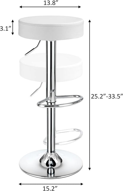 Finnhomy Bar Stools Set of 2 Modern PU Leather, Swivel Barstools with Footrest and Backless Round, Counter Height Adjustable Modern Counter stools for Kitchen, White