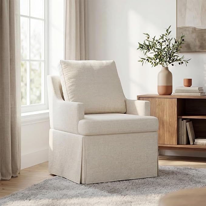UVV Upholstered Dining Chairs Set of 4, Modern Kitchen Chair Dining Room Chair with 4 Casters, Linen Armchair for Bedroom Reading Room Living Room, Beige