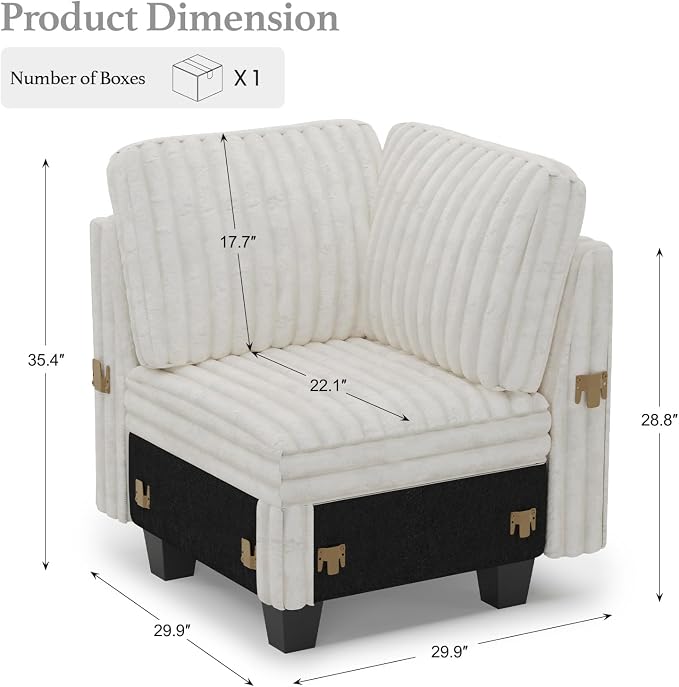 Belffin Corduroy Corner Seat for Modular Sofa Sectional Couches for Living Room Beige Couch