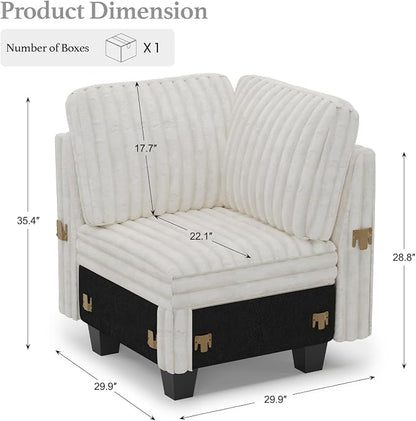 Belffin Corduroy Corner Seat for Modular Sofa Sectional Couches for Living Room Beige Couch