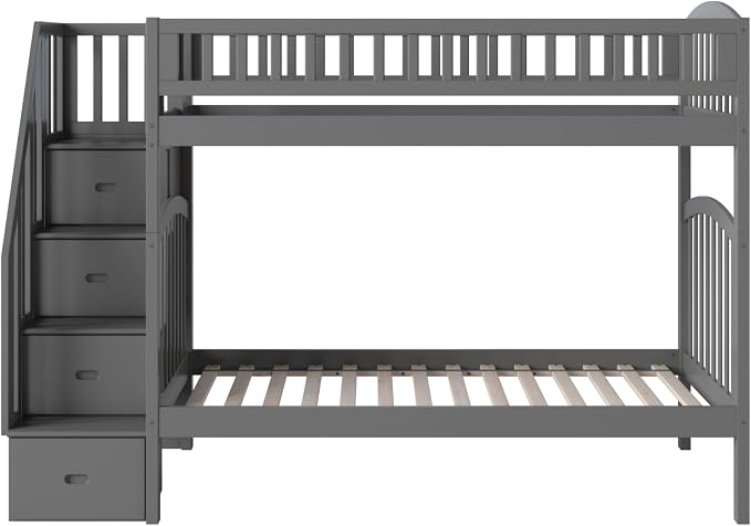 AFI, Westbrook Staircase Bunk Bed Twin Over Twin, Grey