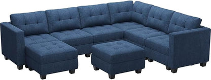 Belffin Modular Sectional Sofa Set with Storage Ottomans Oversized U Shaped Couch with Chaises Fabric Blue