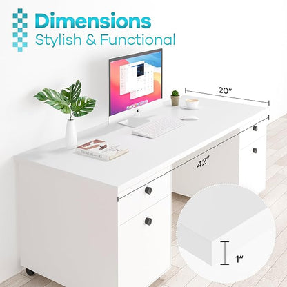 Kaboon 42x20 inches Tabletop, Solid One-Piece Desktop for Sit Stand Desk, Double Desks, L Desk DIY,Wood Countertop Home or Commercial Use,1 inch Thick, White, 20" D x 42" W