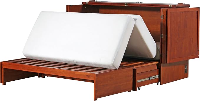 Mega Solutions Emurphybed Paradiseo Murphy Cabinet Chest Bed with Charging Station 8 Inch, Queen (Cherry)