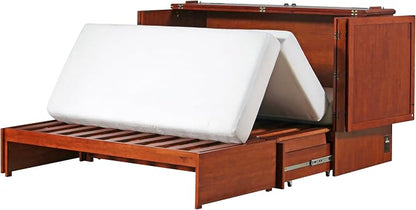 Mega Solutions Emurphybed Paradiseo Murphy Cabinet Chest Bed with Charging Station 8 Inch, Queen (Cherry)