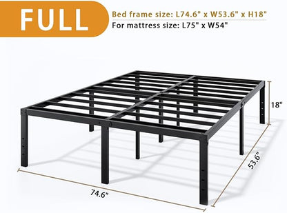 LUMUNANCE Metal Bed Frame Full Size - 18 Inch Heavy-Duty Full Platform Bed Frame No Box Spring Needed, Easy Assembly, Noise-Free, Sturdy Mattress Foundation, Underbed Storage Space