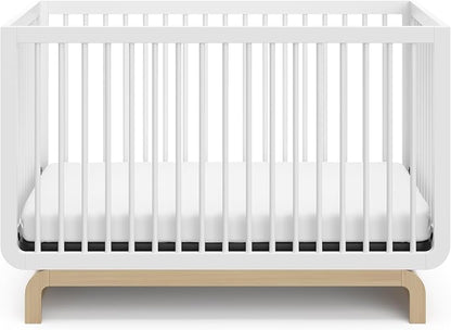 Storkcraft Santorini 5-in-1 Convertible Crib with Toddler Guardrail – GREENGUARD Gold Certified, Conversion Kit Included, 100% Solid Wood, Fits Standard Crib Mattress (White and Driftwood)