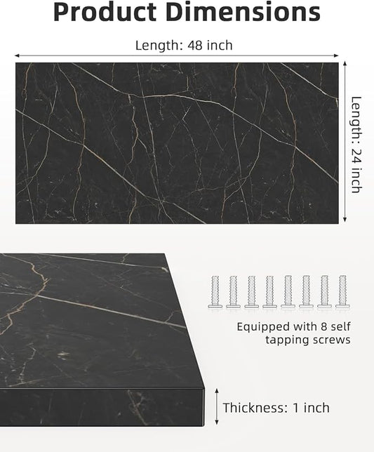 Universal 48 x 24 One-Piece Solid Wood Table Top, 1" Thick Desktop for Stand Up Height Adjustable Desk Frames, Home Office Tabletop, Countertop DIY, Black Marble